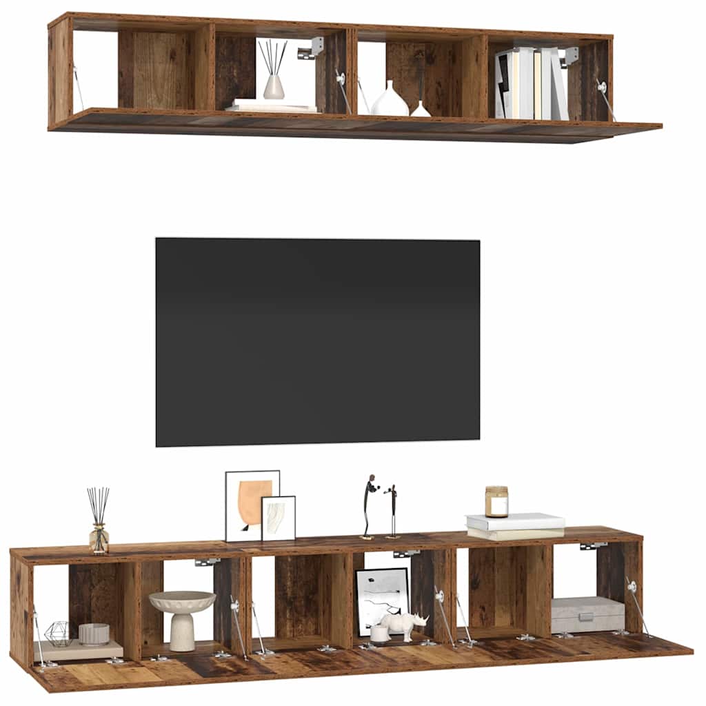5 Piece TV Cabinet Set Engineered Wood Width 80 cm Old wood