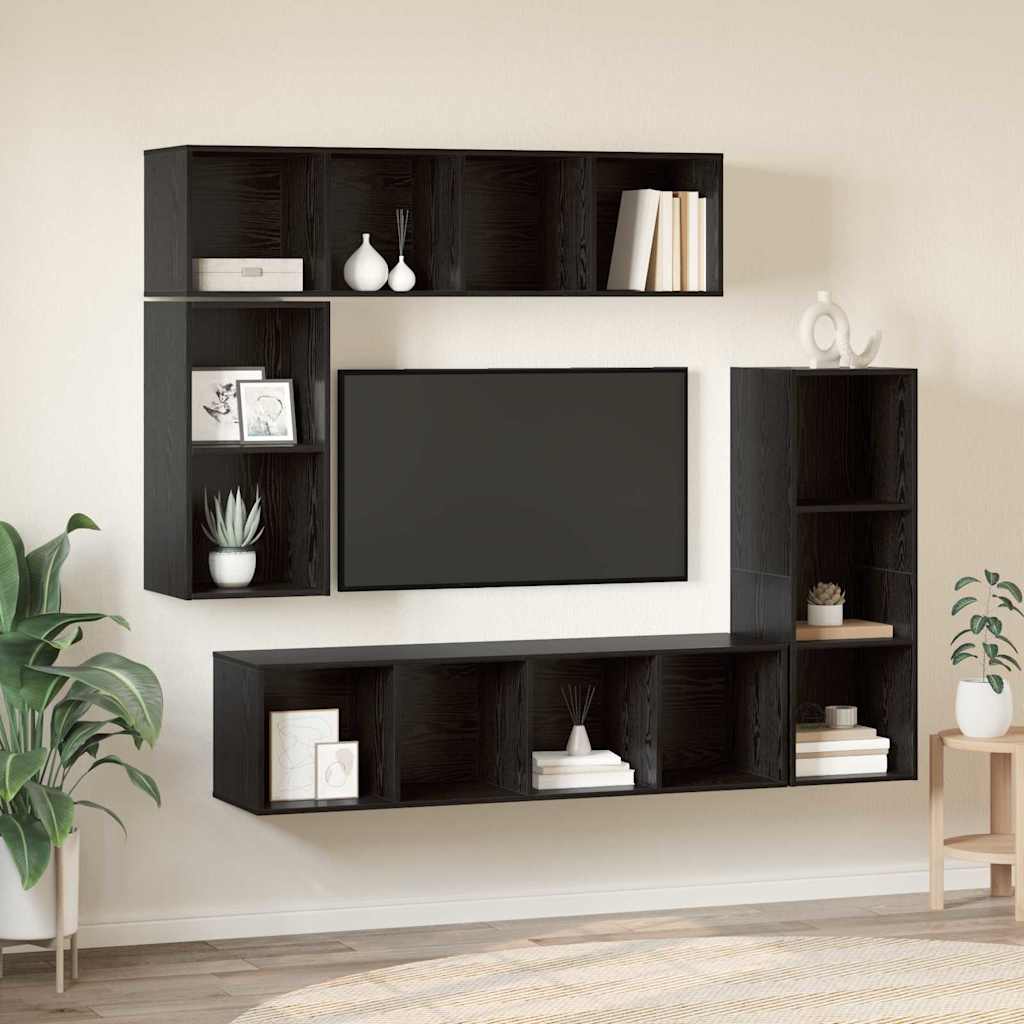 4 Piece TV Cabinet Set Engineered Wood Black oak