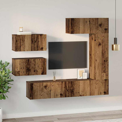6 Piece TV Cabinet Set Engineered Wood Width 80 cm Old wood