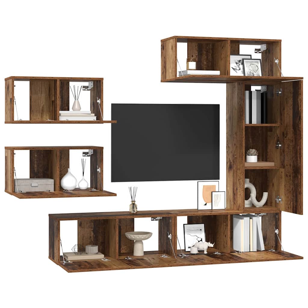 6 Piece TV Cabinet Set Engineered Wood Width 80 cm Old wood