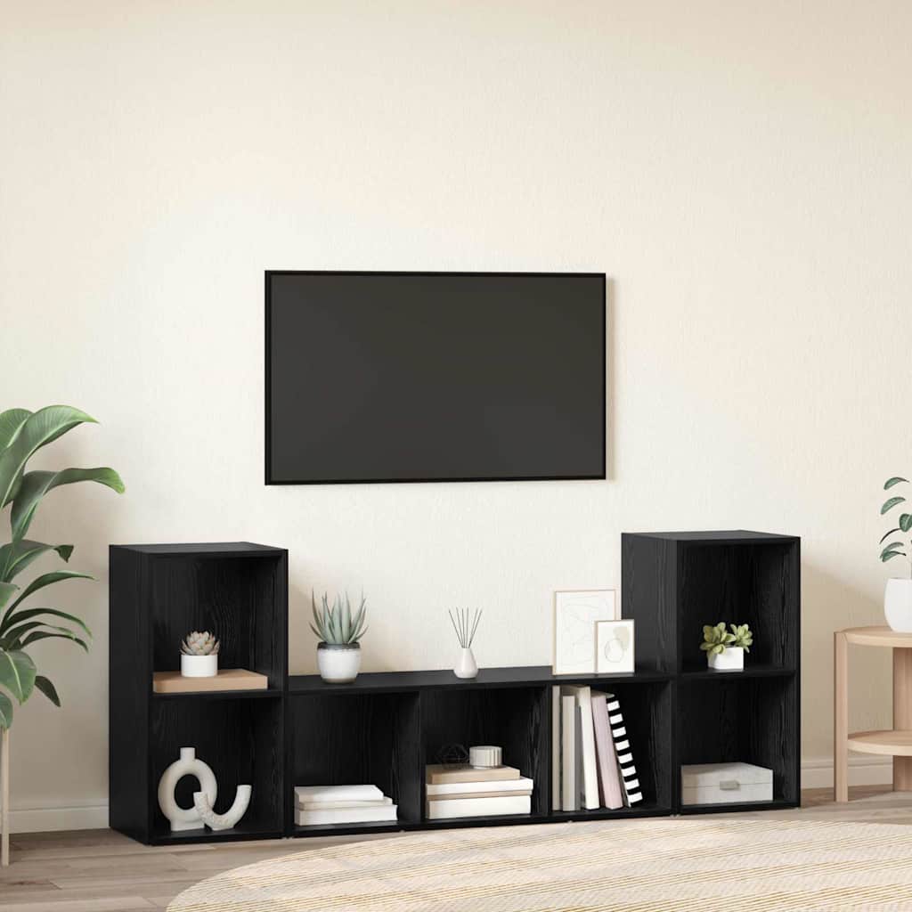 3 Piece TV Cabinet Set Engineered Wood Black oak