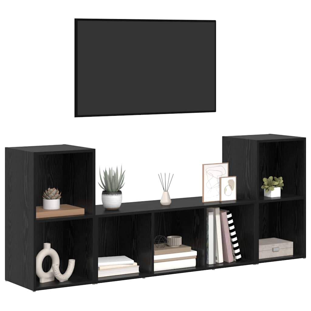 3 Piece TV Cabinet Set Engineered Wood Black oak