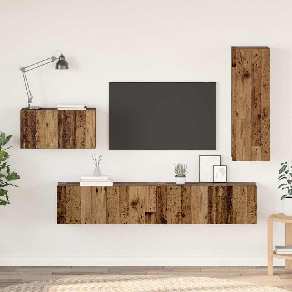 4 Piece TV Cabinet Set Engineered Wood Height 90 cm Old wood