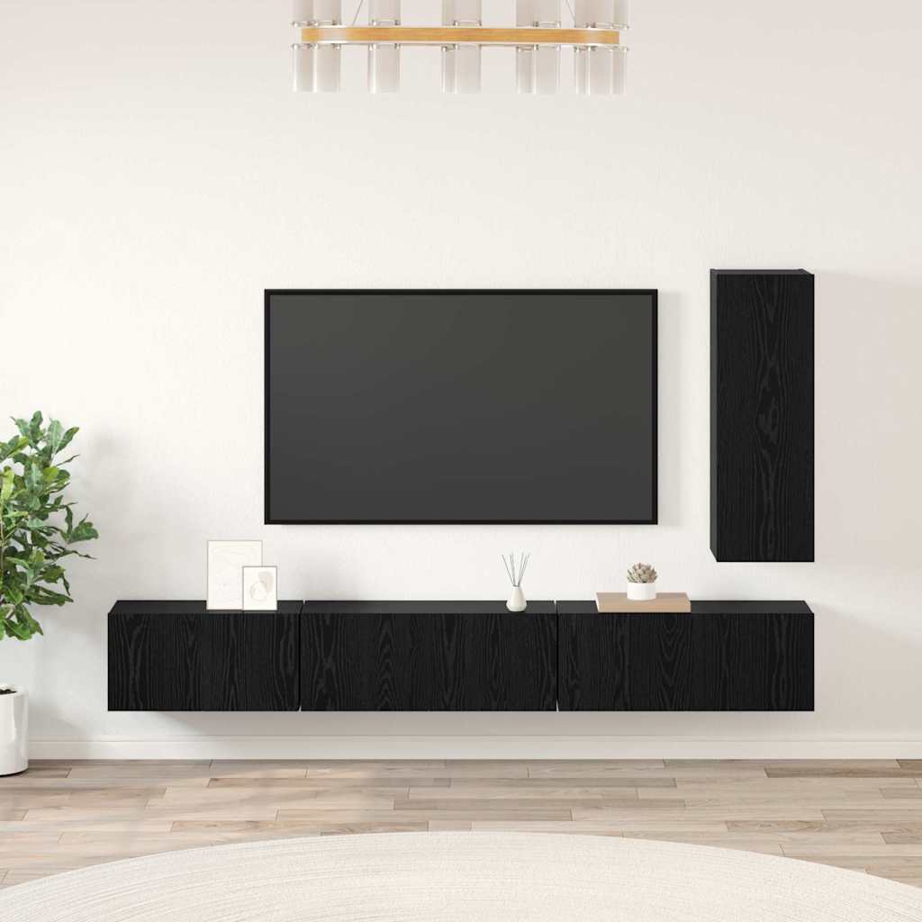 4 Piece TV Cabinet Set Engineered Wood Height 90 cm Black oak