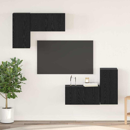 4 Piece TV Cabinet Set Engineered Wood Width 60 cm Black oak