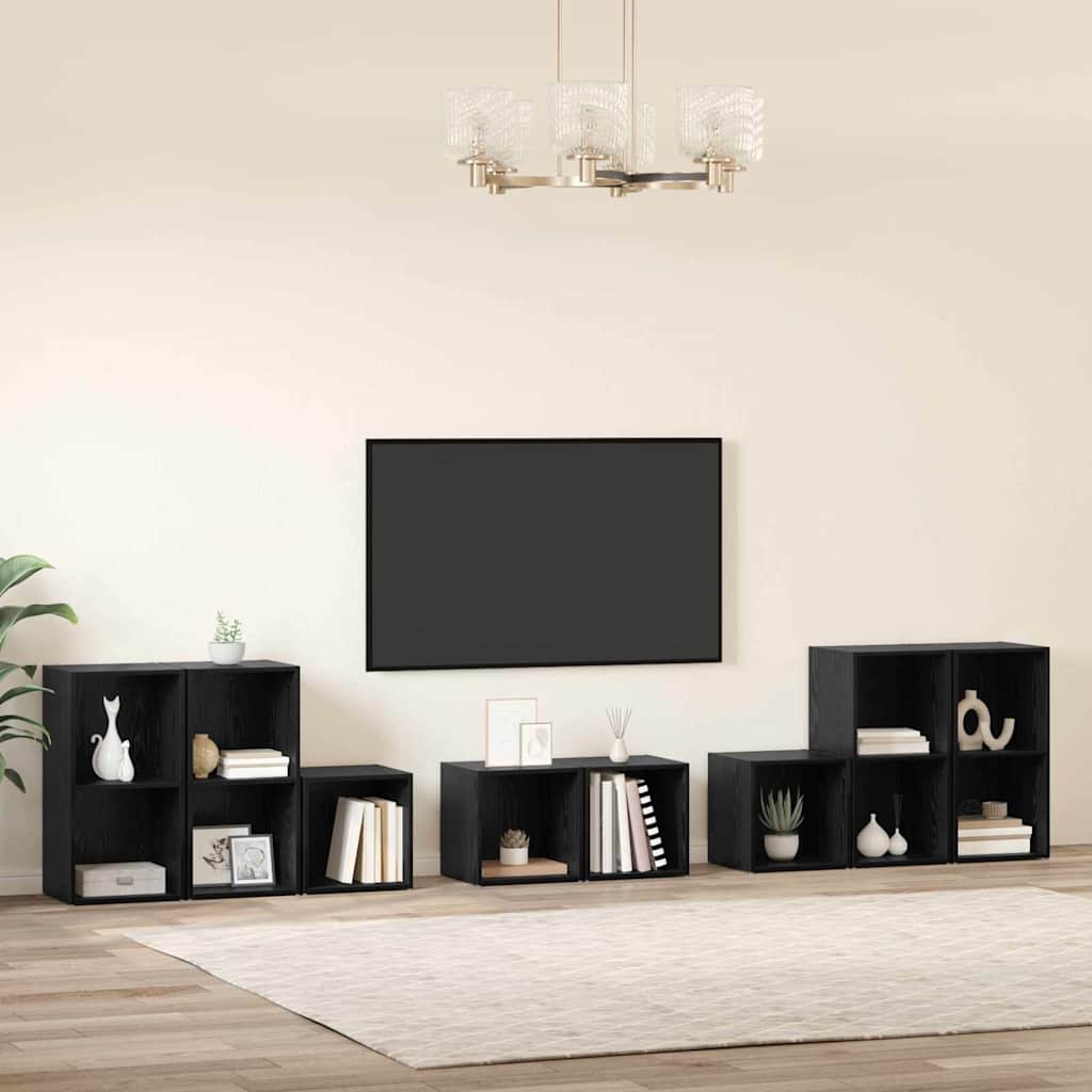 8 Piece TV Cabinet Set Engineered Wood Black oak