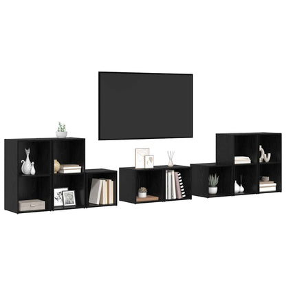 8 Piece TV Cabinet Set Engineered Wood Black oak