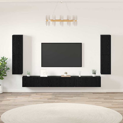 7 Piece TV Cabinet Set Engineered Wood Black oak