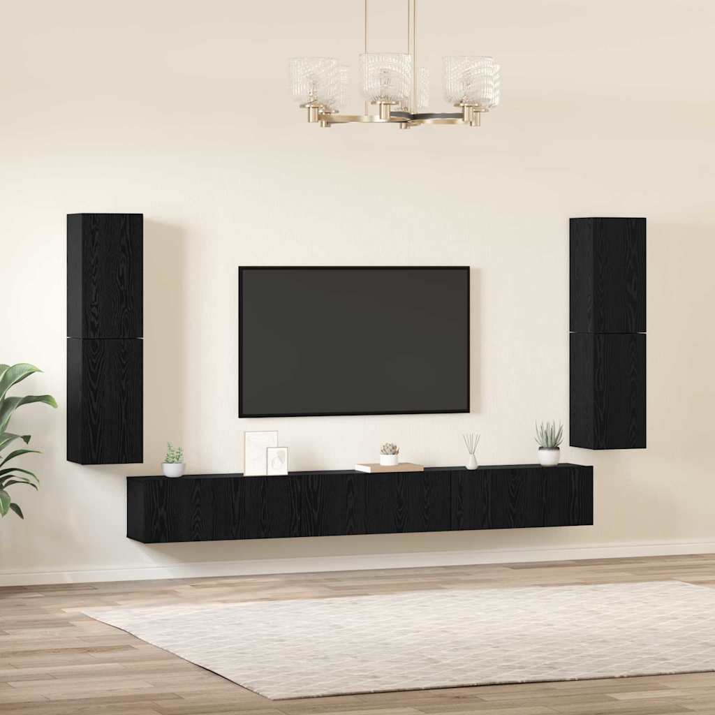 7 Piece TV Cabinet Set Engineered Wood Black oak