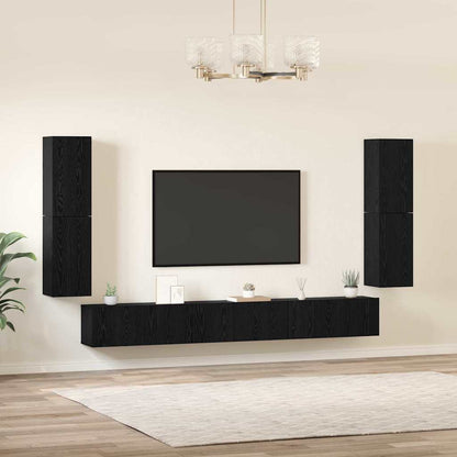 7 Piece TV Cabinet Set Engineered Wood Black oak