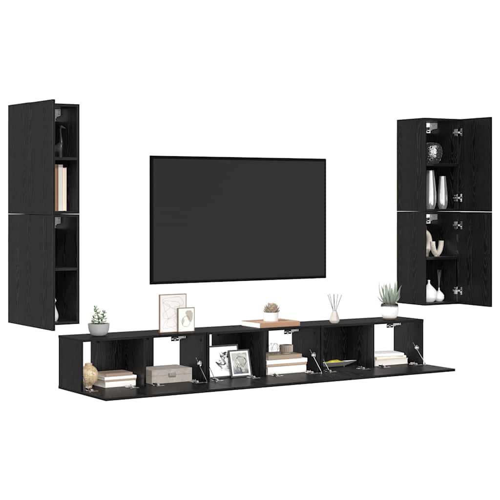 7 Piece TV Cabinet Set Engineered Wood Black oak