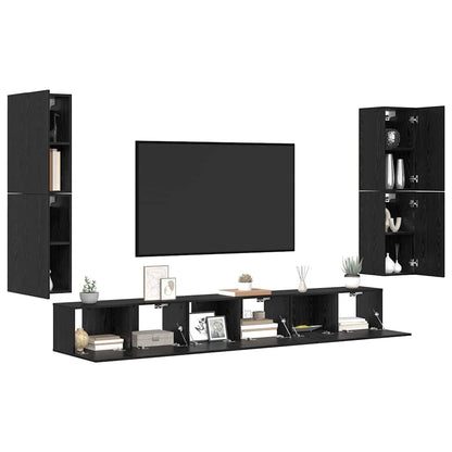 7 Piece TV Cabinet Set Engineered Wood Black oak