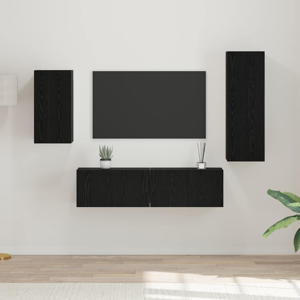 4 Piece TV Cabinet Set Engineered Wood Width 60 cm Black oak