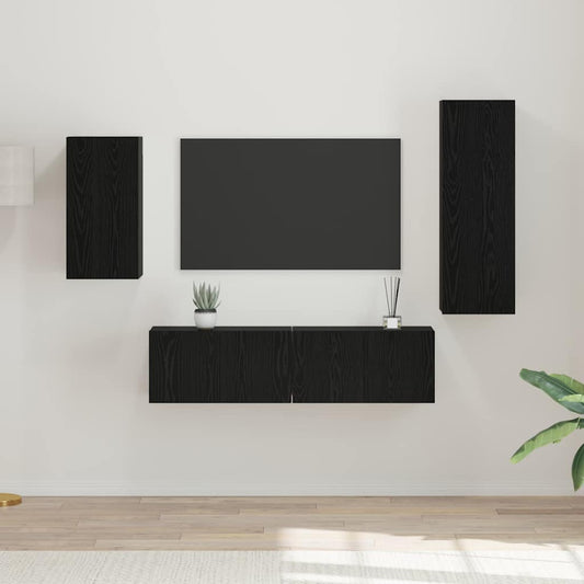 4 Piece TV Cabinet Set Engineered Wood Width 60 cm Black oak