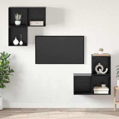 4 Piece TV Cabinet Set Engineered Wood Black oak