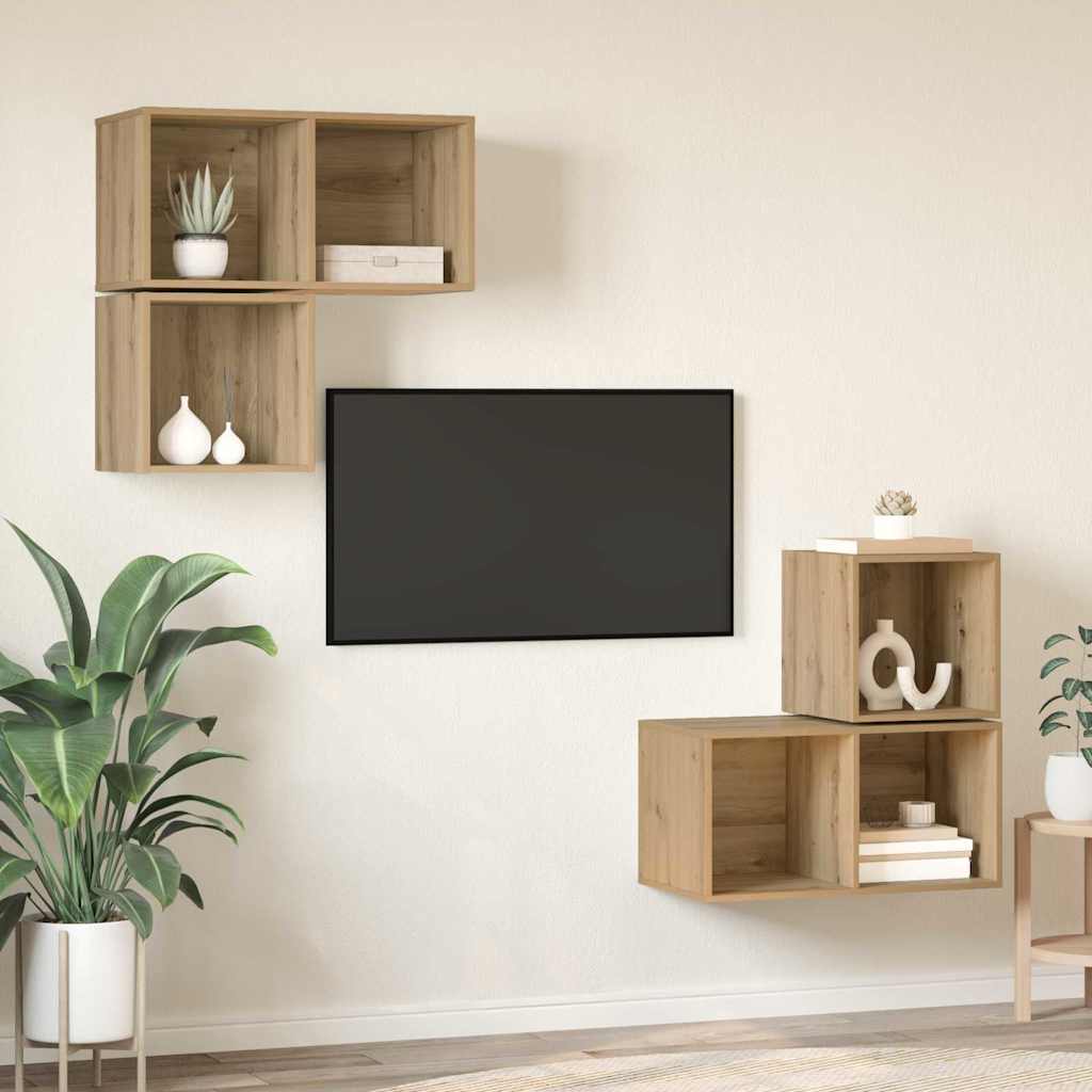 4 Piece TV Cabinet Set Engineered Wood Artisan oak