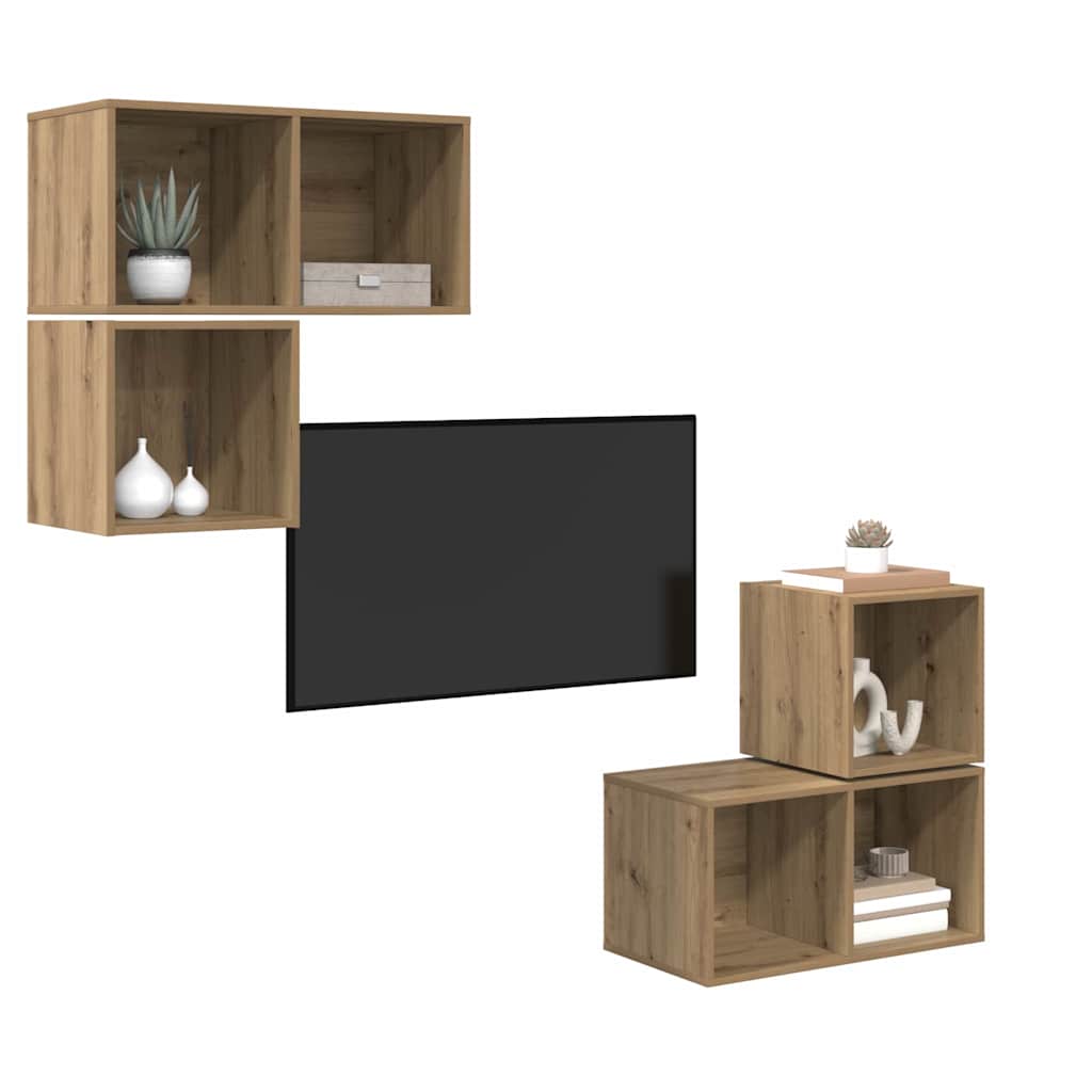 4 Piece TV Cabinet Set Engineered Wood Artisan oak