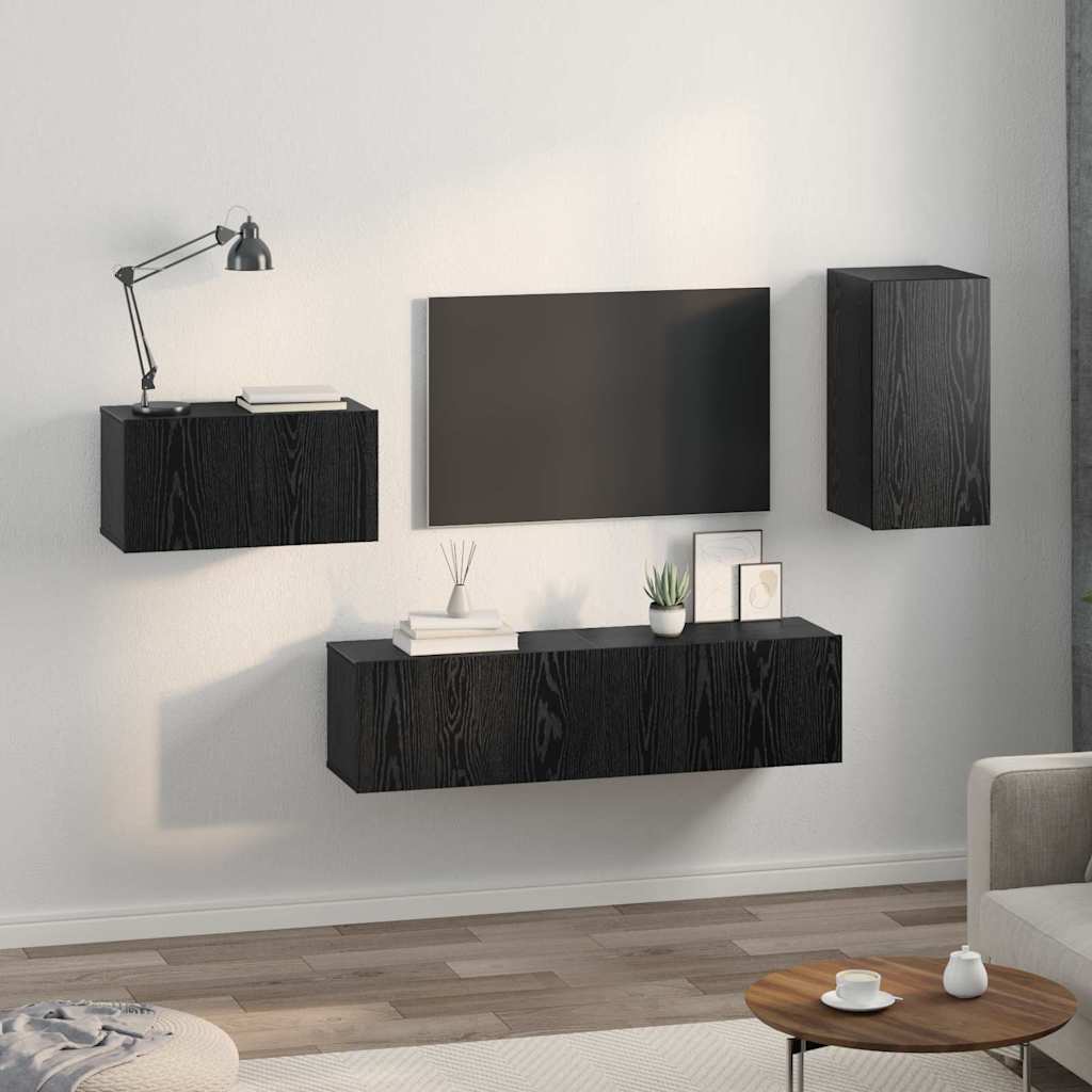 4 Piece TV Cabinet Set Engineered Wood Height 60 cm Black oak