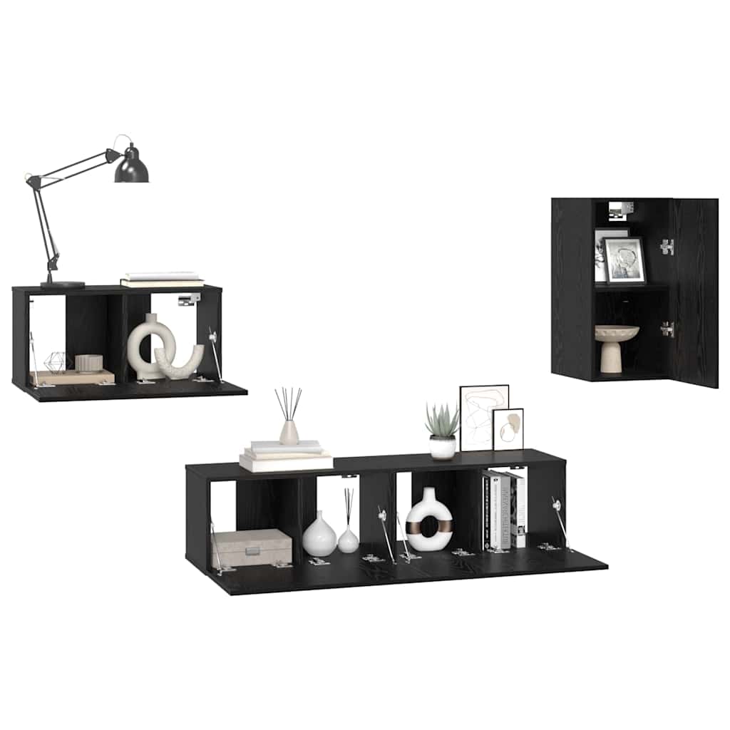 4 Piece TV Cabinet Set Engineered Wood Height 60 cm Black oak
