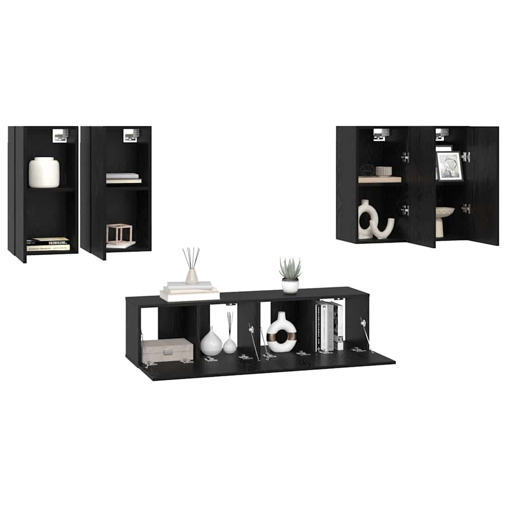 6 Piece TV Cabinet Set Engineered Wood Height 60 cm Black oak
