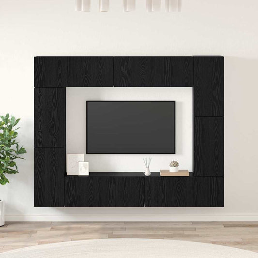 8 Piece TV Cabinet Set Engineered Wood Width 80 cm Black oak
