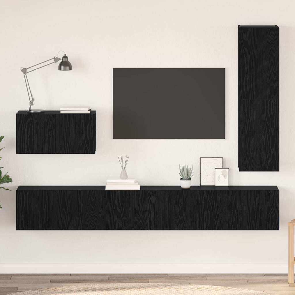 4 Piece TV Cabinet Set Engineered Wood Height 110 cm Black oak