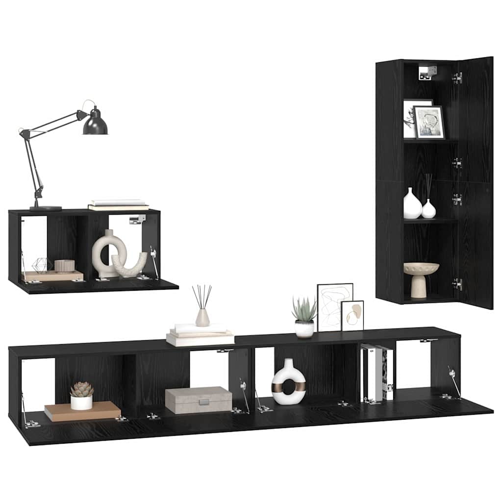 4 Piece TV Cabinet Set Engineered Wood Height 110 cm Black oak