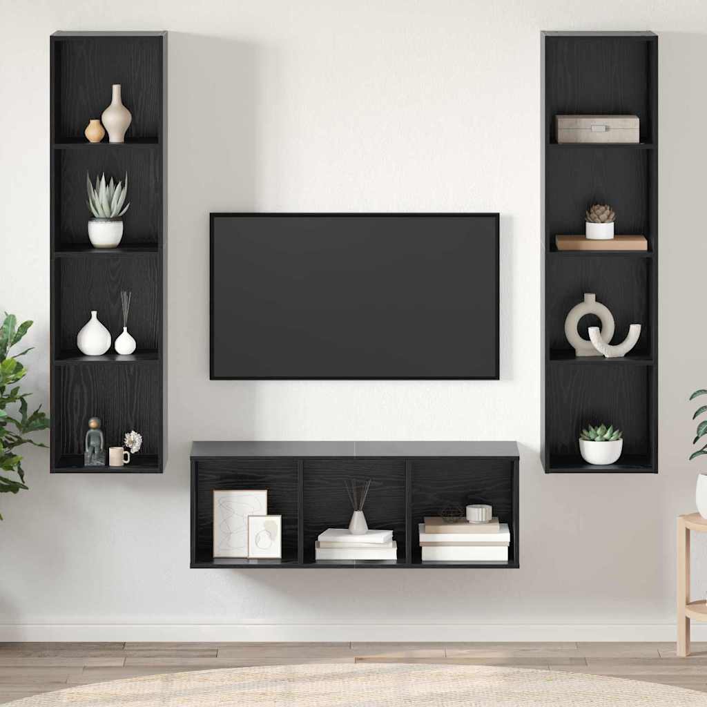 3 Piece TV Cabinet Set Engineered Wood Black oak