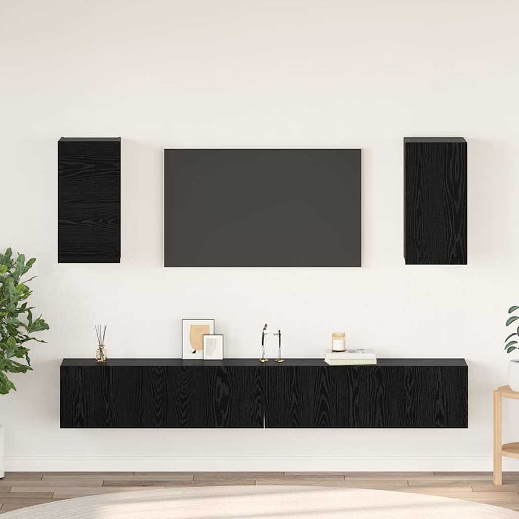 6 Piece TV Cabinet Set Engineered Wood Black oak