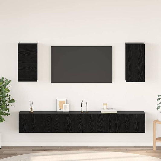 6 Piece TV Cabinet Set Engineered Wood Black oak