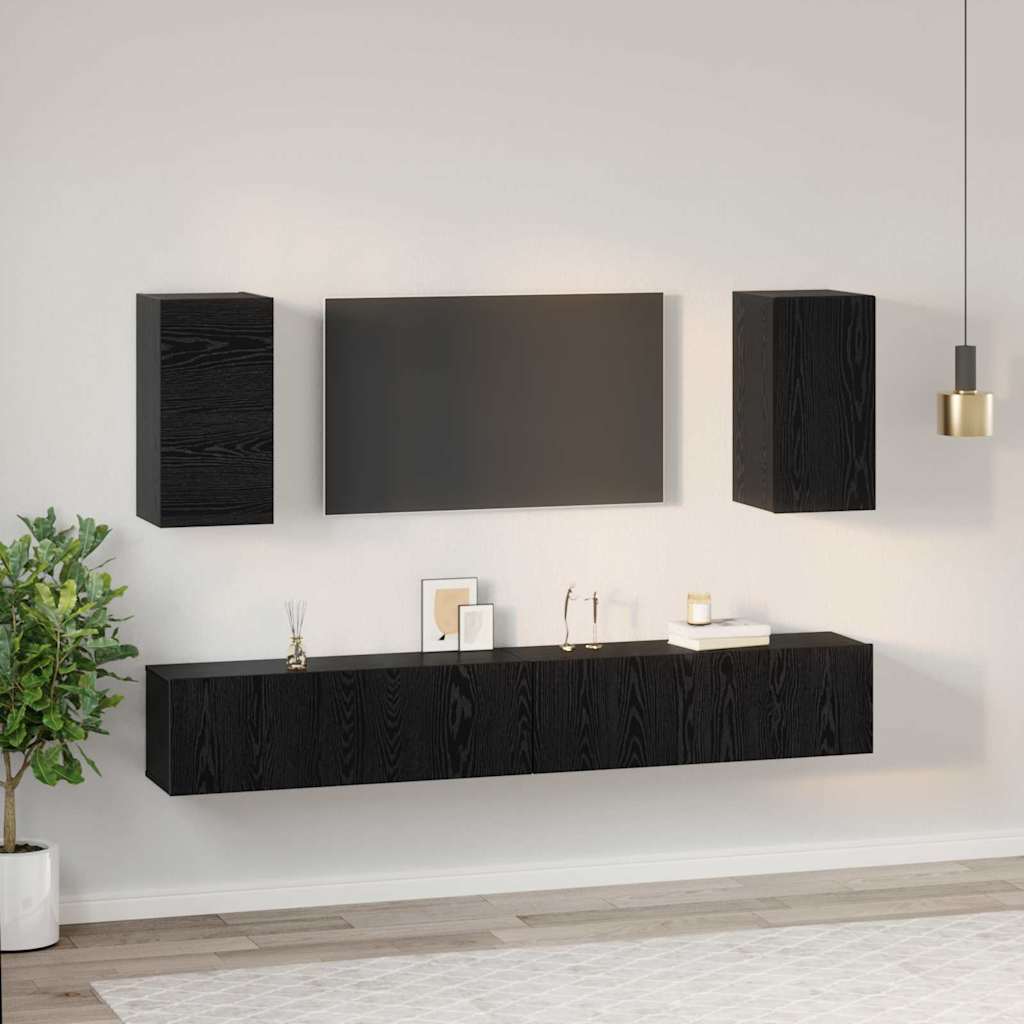 6 Piece TV Cabinet Set Engineered Wood Black oak