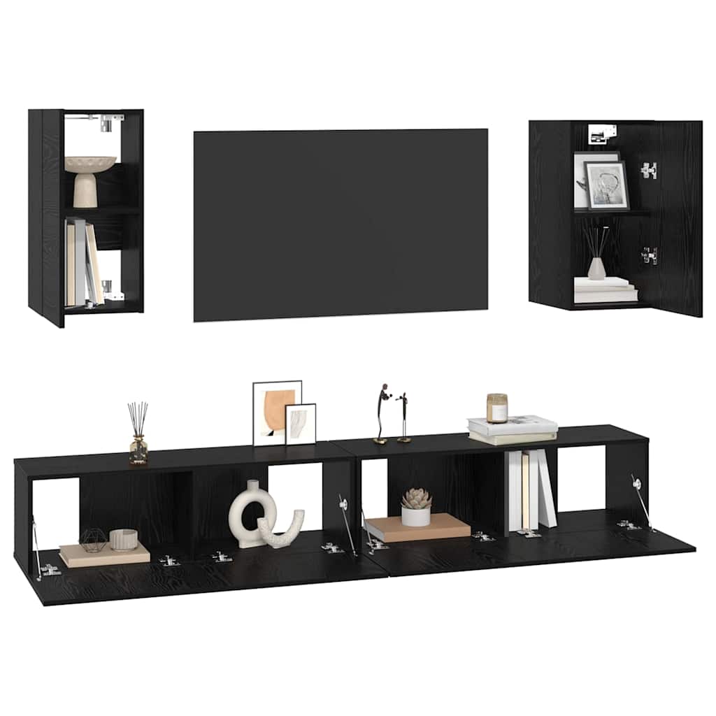 6 Piece TV Cabinet Set Engineered Wood Black oak