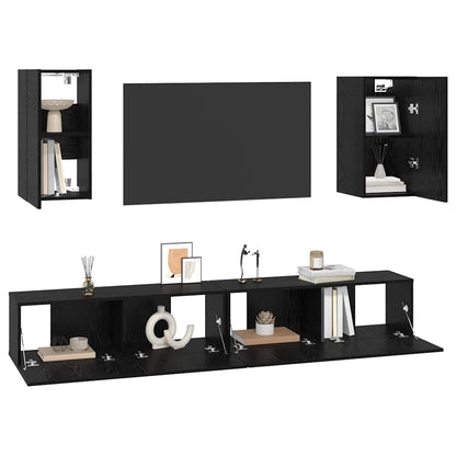 6 Piece TV Cabinet Set Engineered Wood Black oak