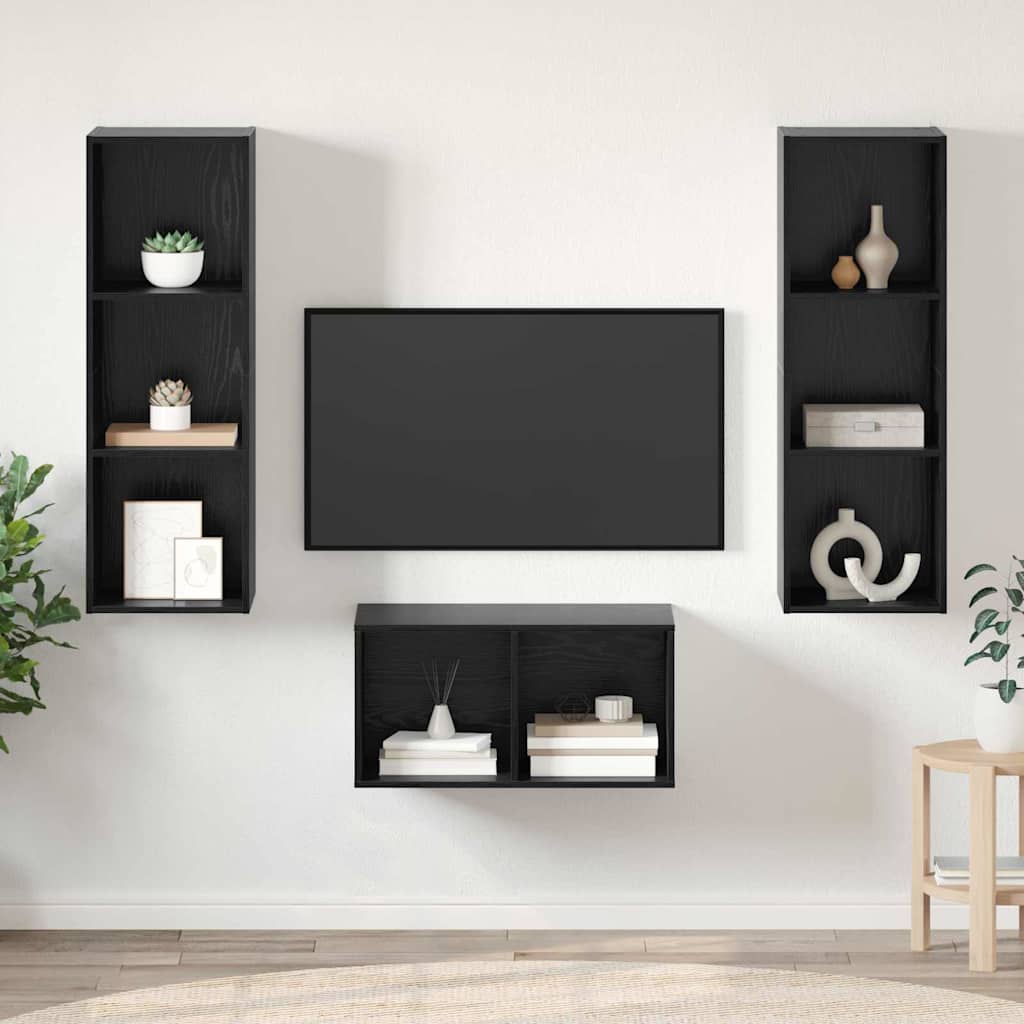 3 Piece TV Cabinet Set Engineered Wood Black oak