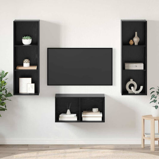 3 Piece TV Cabinet Set Engineered Wood Black oak