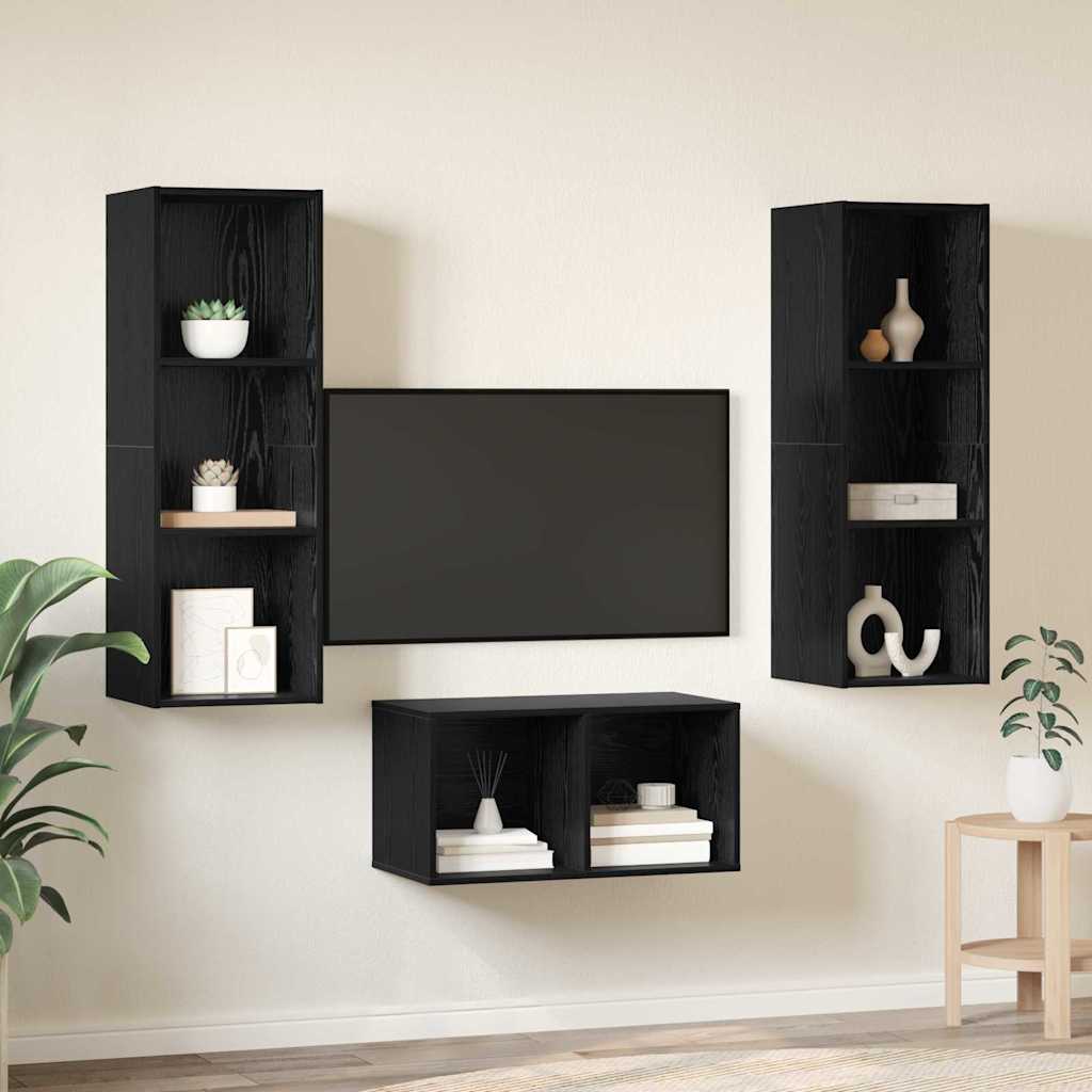 3 Piece TV Cabinet Set Engineered Wood Black oak