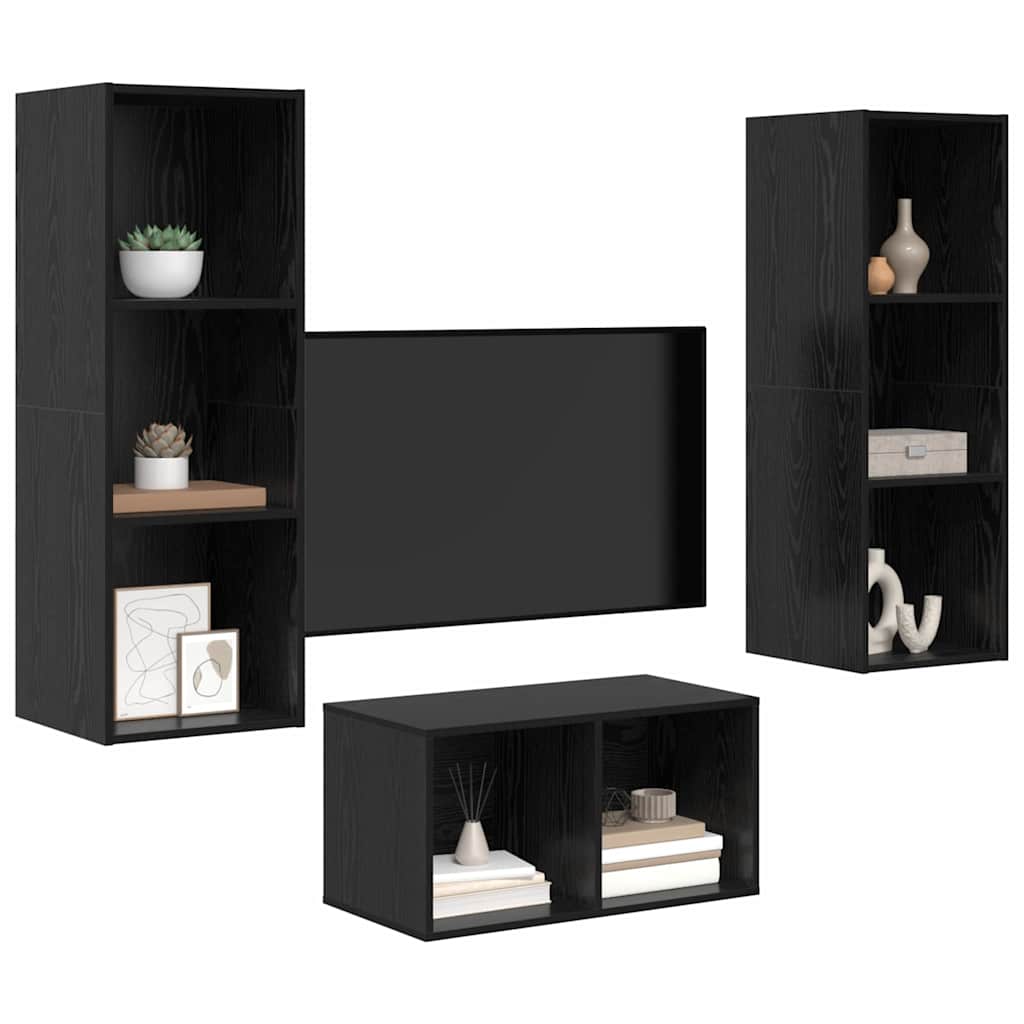 3 Piece TV Cabinet Set Engineered Wood Black oak