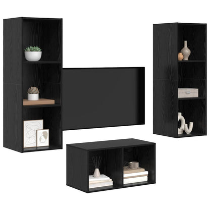 3 Piece TV Cabinet Set Engineered Wood Black oak