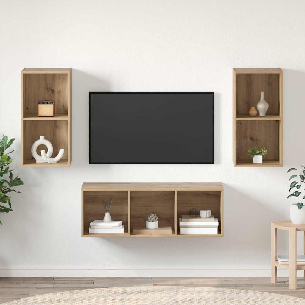 3 Piece TV Cabinet Set Engineered Wood Artisan oak