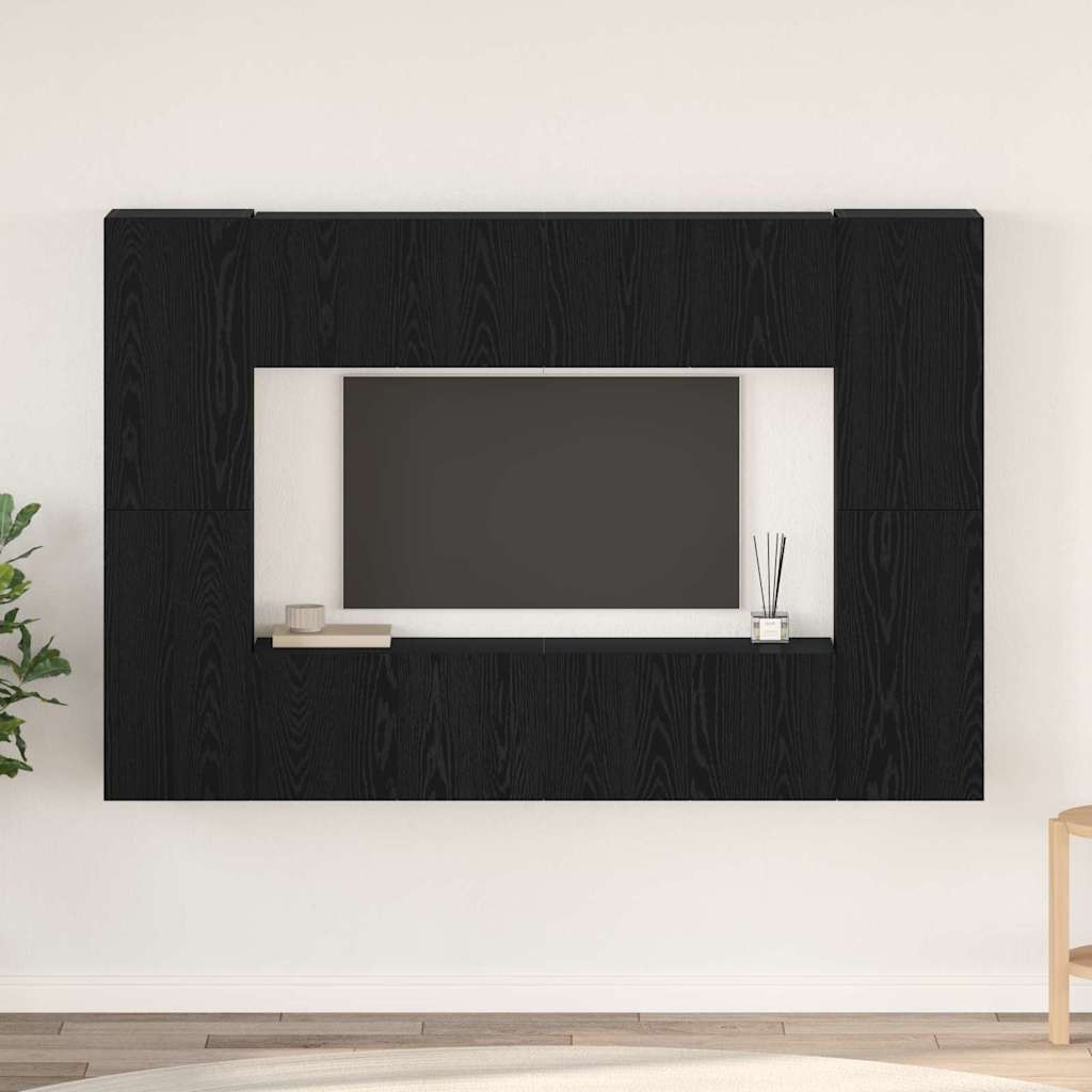 8 Piece TV Cabinet Set Engineered Wood Width 60 cm Black oak