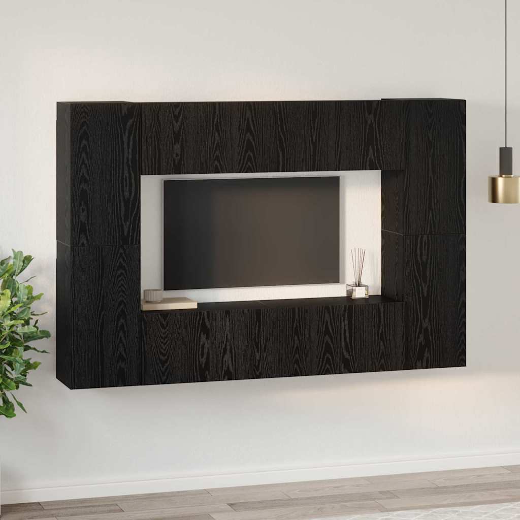 8 Piece TV Cabinet Set Engineered Wood Width 60 cm Black oak