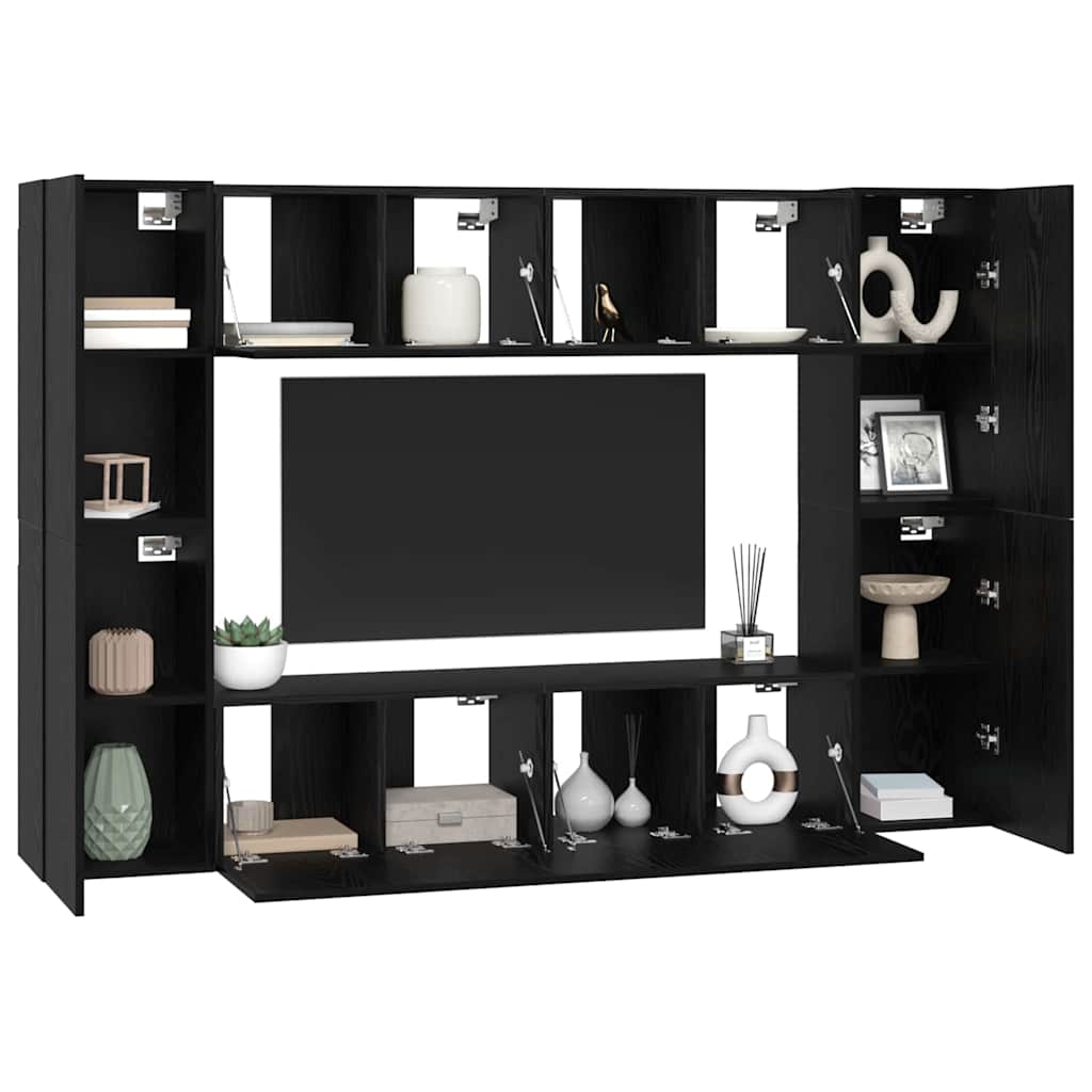 8 Piece TV Cabinet Set Engineered Wood Width 60 cm Black oak