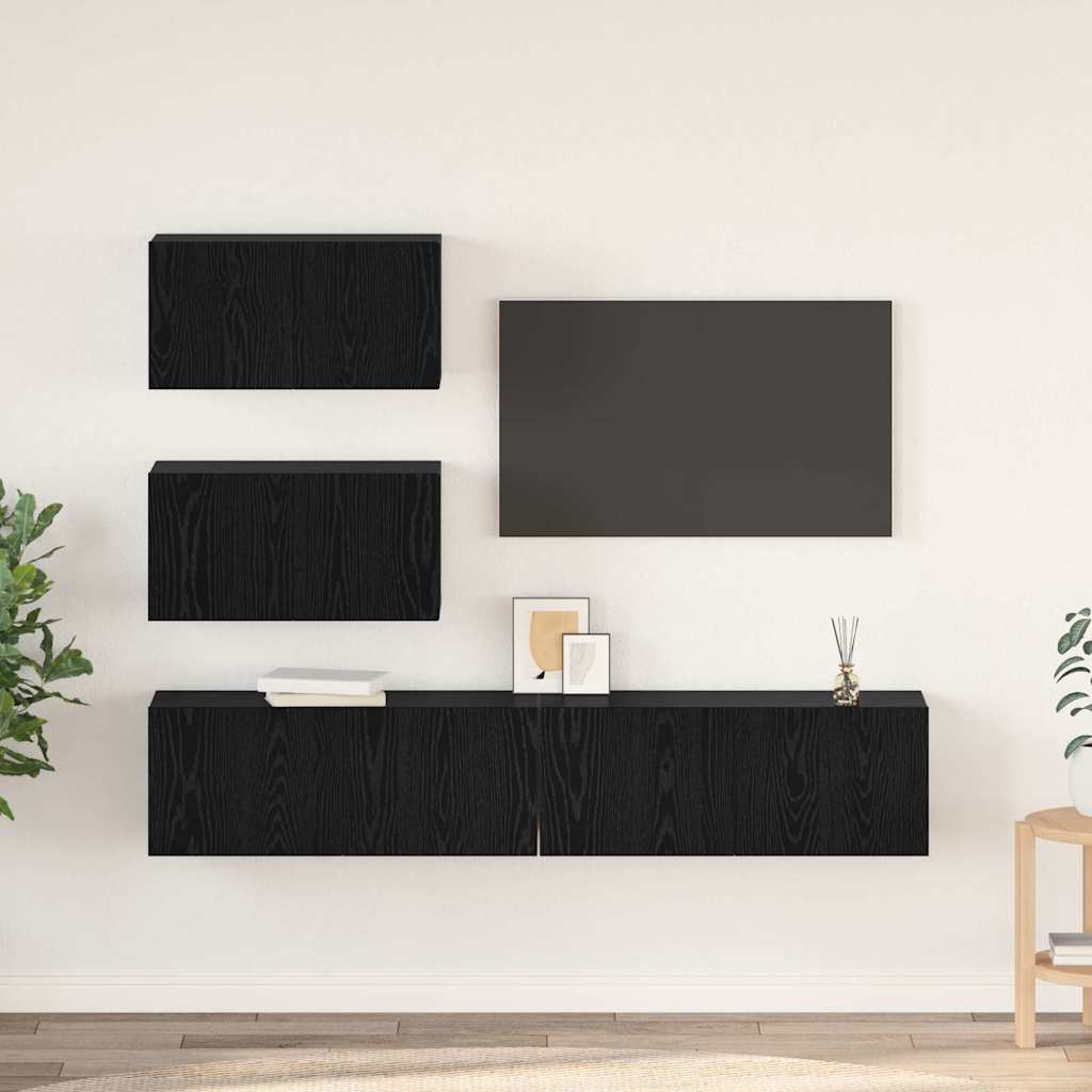 4 Piece TV Cabinet Set Engineered Wood Width 60 cm Black oak
