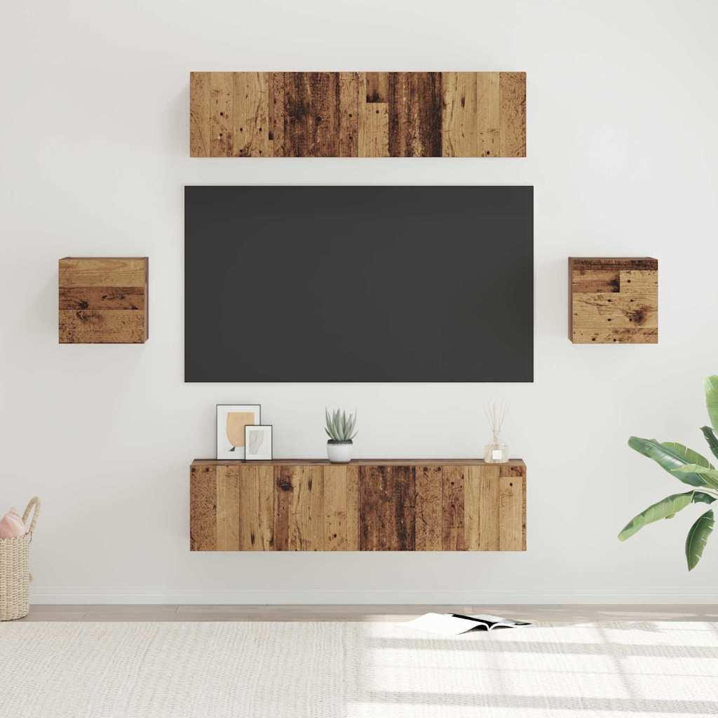 6 Piece TV Cabinet Set Engineered Wood Width 60 cm Old wood