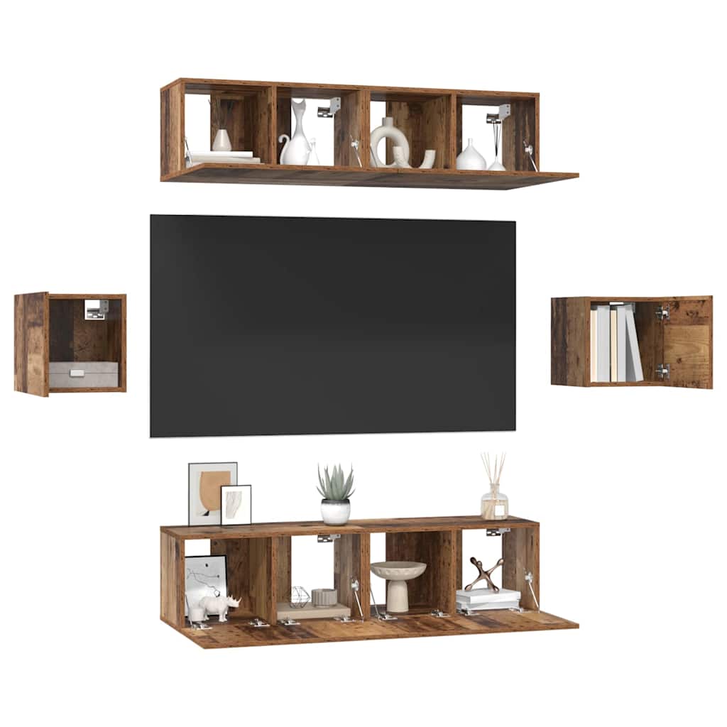 6 Piece TV Cabinet Set Engineered Wood Width 60 cm Old wood