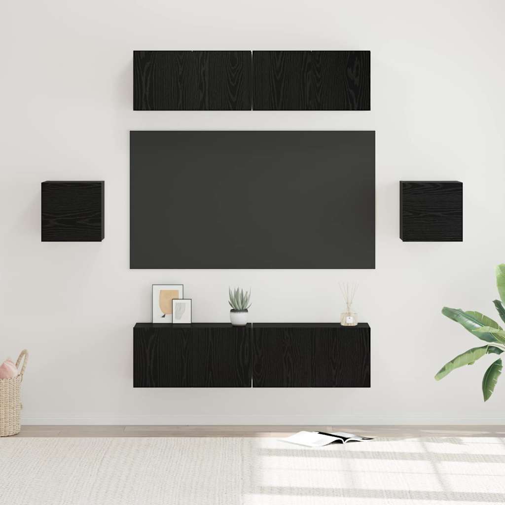 6 Piece TV Cabinet Set Engineered Wood Width 60 cm Black oak