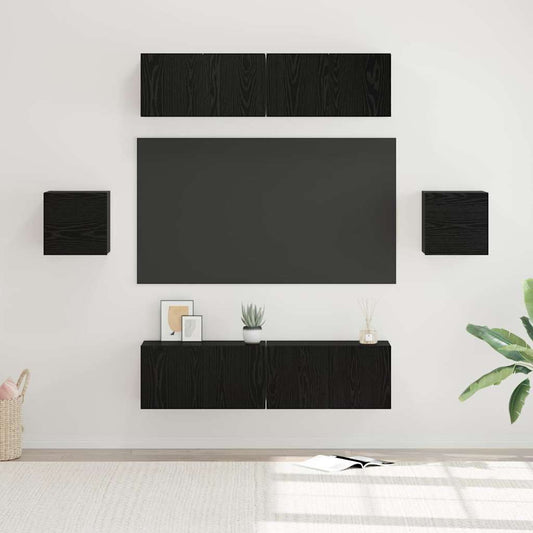 6 Piece TV Cabinet Set Engineered Wood Width 60 cm Black oak