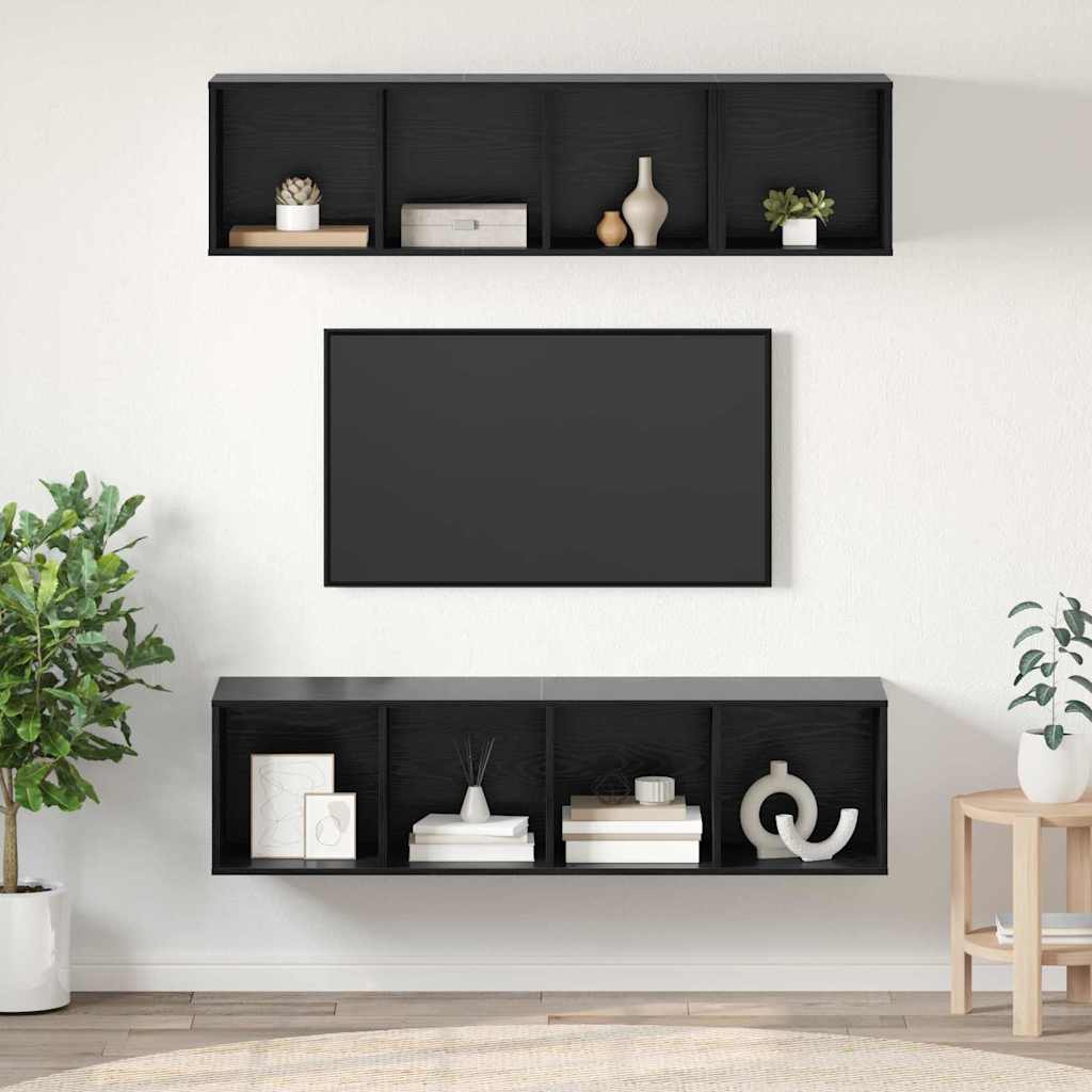 3 Piece TV Cabinet Set Engineered Wood Black oak