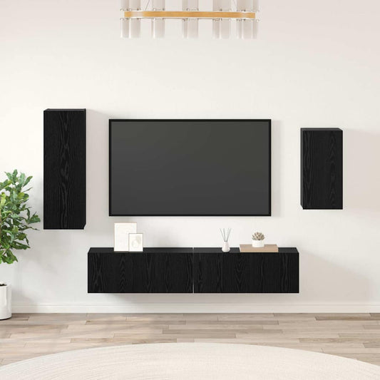 4 Piece TV Cabinet Set Engineered Wood Width 80 cm Black oak