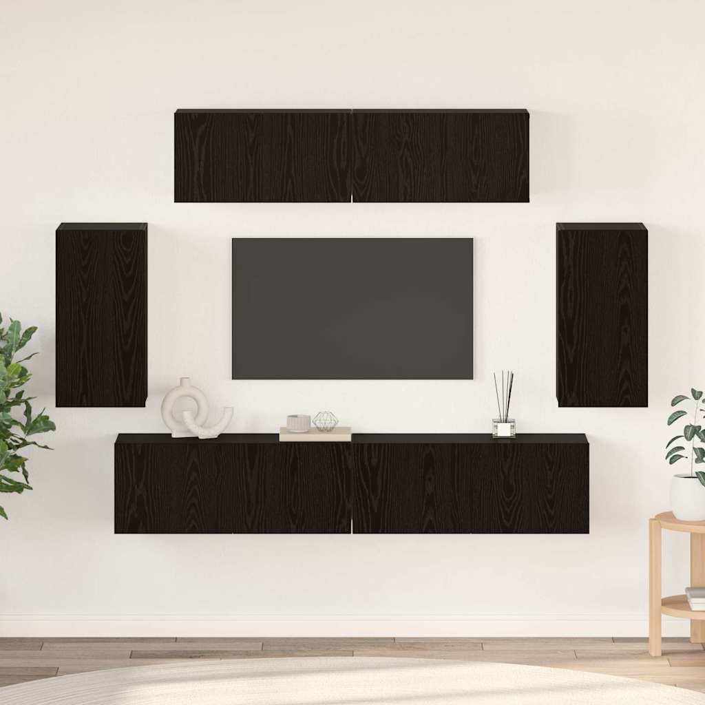 6 Piece TV Cabinet Set Engineered Wood Black oak 80 cm